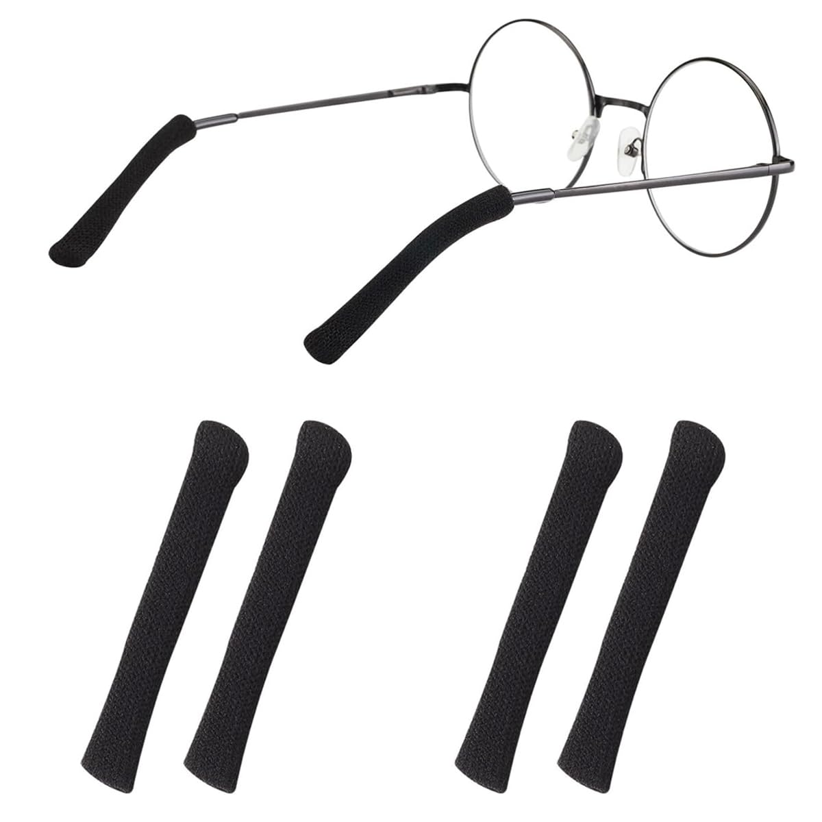 HASTHIP 2 Pairs Glasses Ear Cushion, Anti-Slip Elastic Eyeglasses Temple Tips Sleeve Retainer, Comfort Soft Knitting Fabric Sunglasses Ear Grips for Eyewear - Black HASTHIP 2 Pairs Glasses Ear Cushion, Anti-Slip Elastic Eyeglasses Temple Tips Sleeve Retainer, Comfort Soft Knitting Fabric Sunglasses Ear Grips for Eyewear - Black